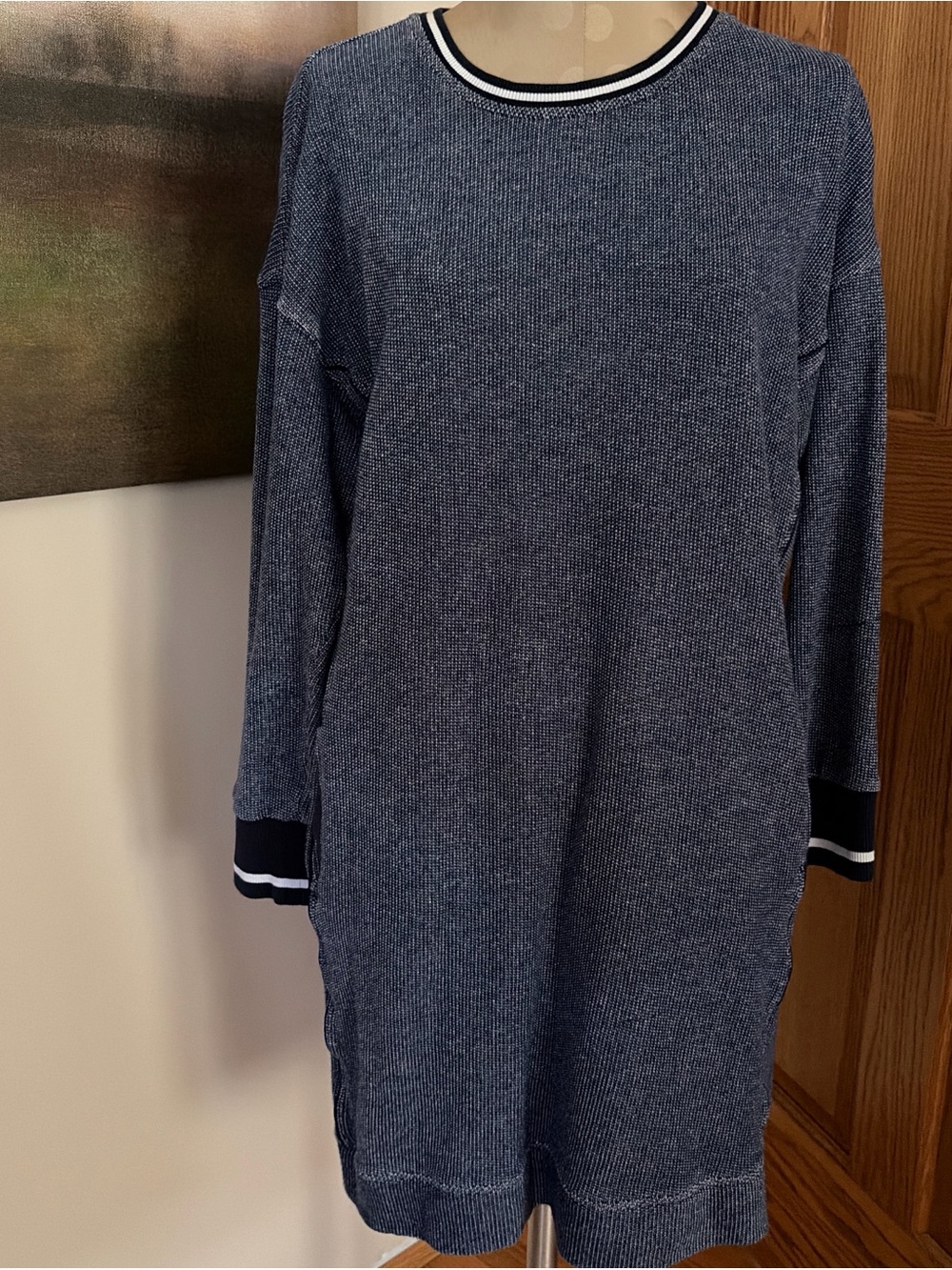 Vineyard Vines Navy Long-Sleeve Knit Dress with Striped Trim